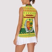 Senegal Christmas Women Sleeveless Polo Shirt with Yellow-Green-Red Design, Baobab Tree, and National Coat of Arms Motif - Wonder Print Shop