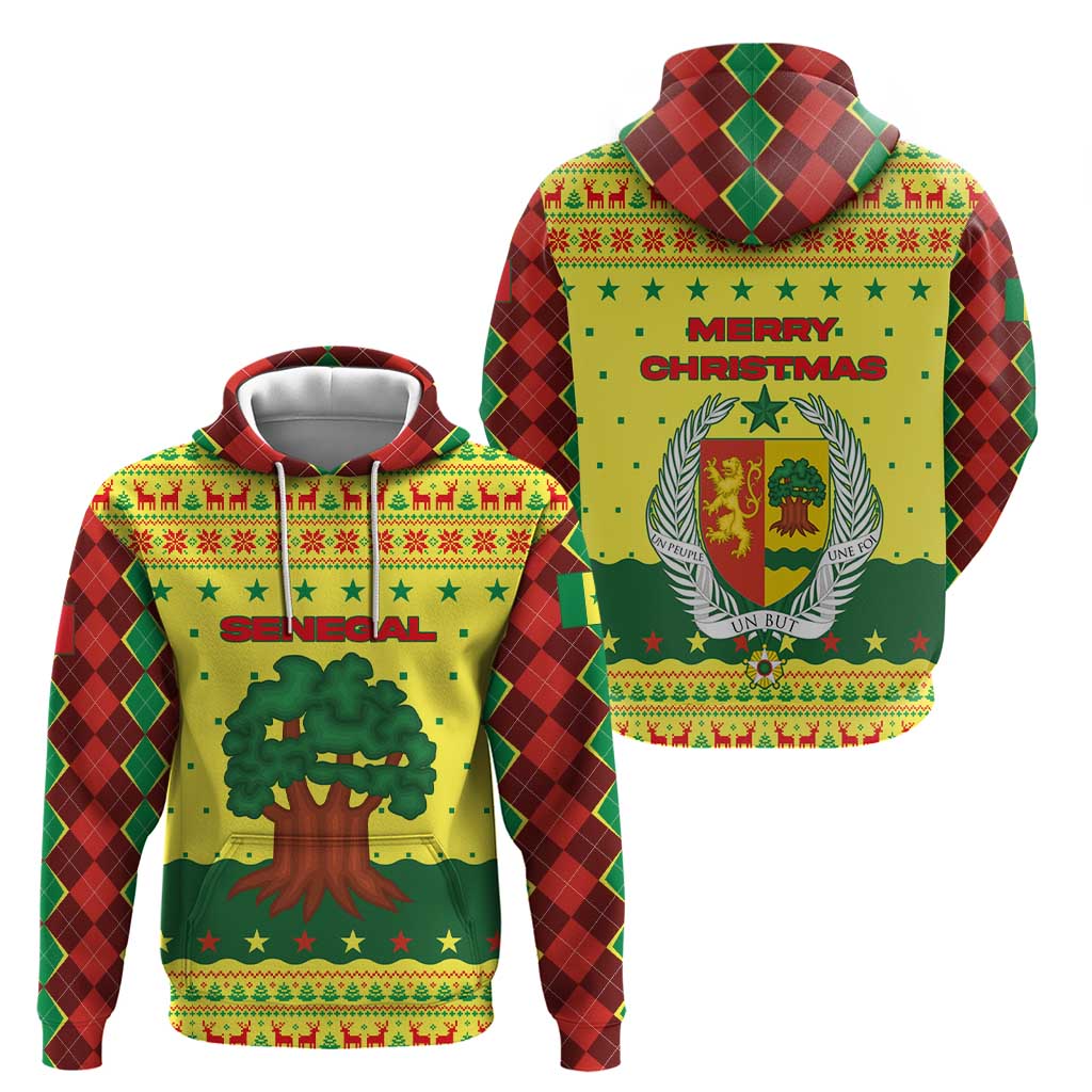 Senegal Christmas Zip Hoodie with Yellow-Green-Red Design, Baobab Tree, and National Coat of Arms Motif - Wonder Print Shop
