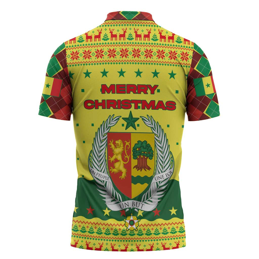 Senegal Christmas Zipper Polo Shirt with Yellow-Green-Red Design, Baobab Tree, and National Coat of Arms Motif - Wonder Print Shop