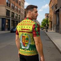 Senegal Christmas Zipper Polo Shirt with Yellow-Green-Red Design, Baobab Tree, and National Coat of Arms Motif - Wonder Print Shop