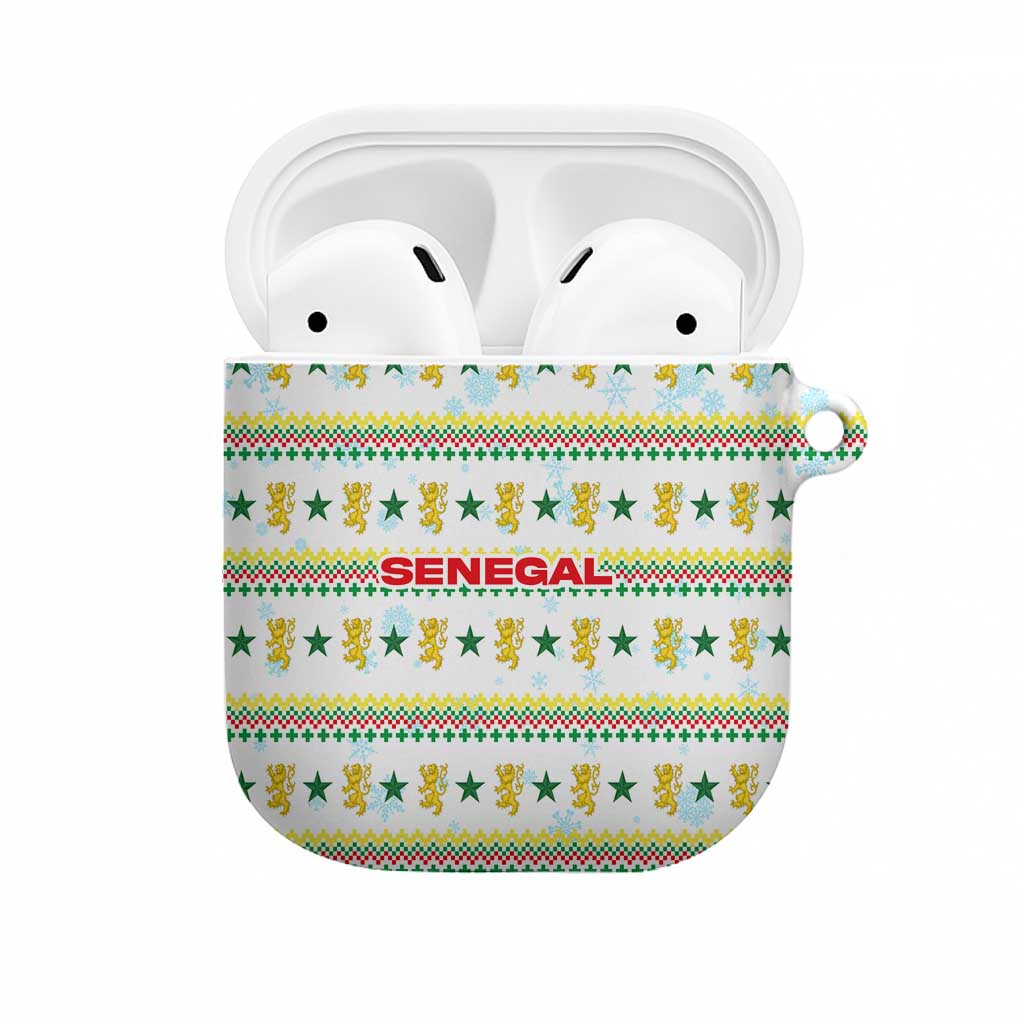 Senegal Christmas AirPods Case with White-Green-Yellow Design, Golden Lion, and Festive Stars Motif - Wonder Print Shop