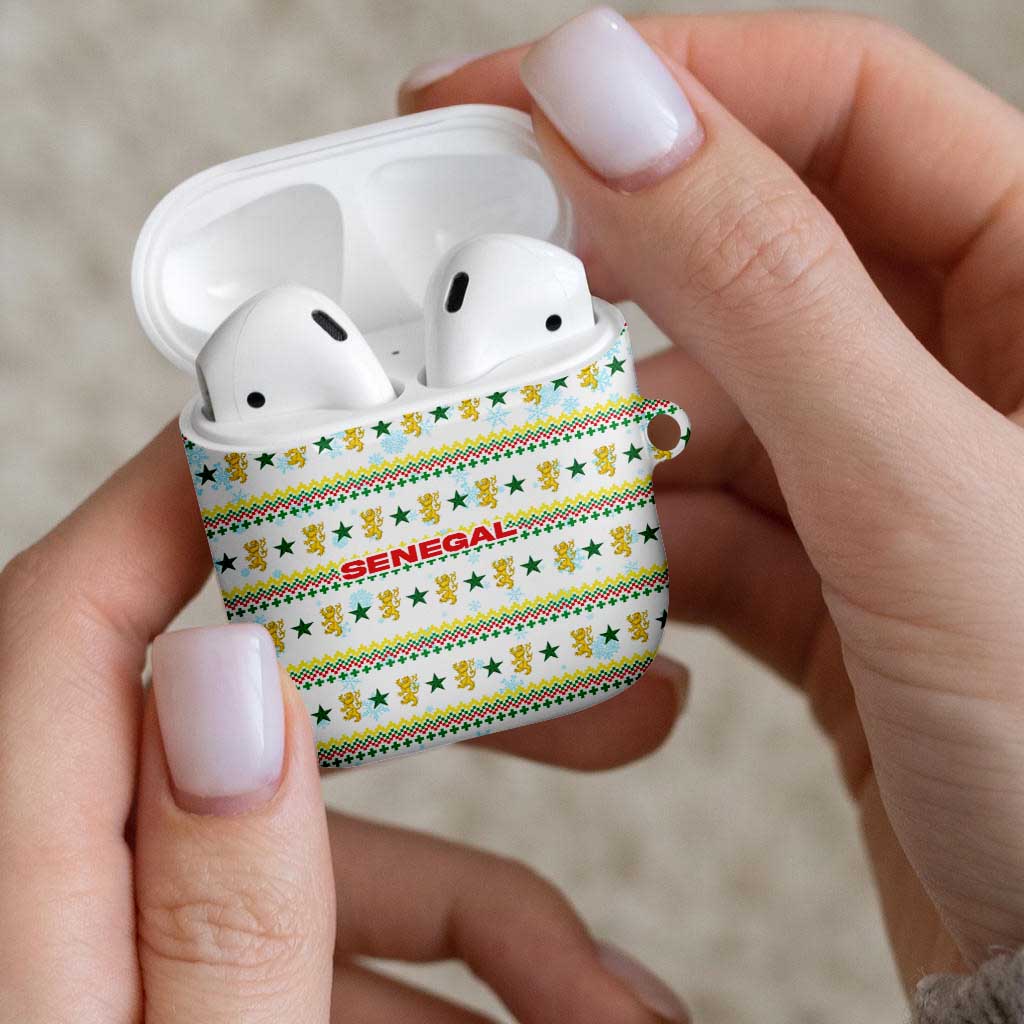 Senegal Christmas AirPods Case with White-Green-Yellow Design, Golden Lion, and Festive Stars Motif - Wonder Print Shop