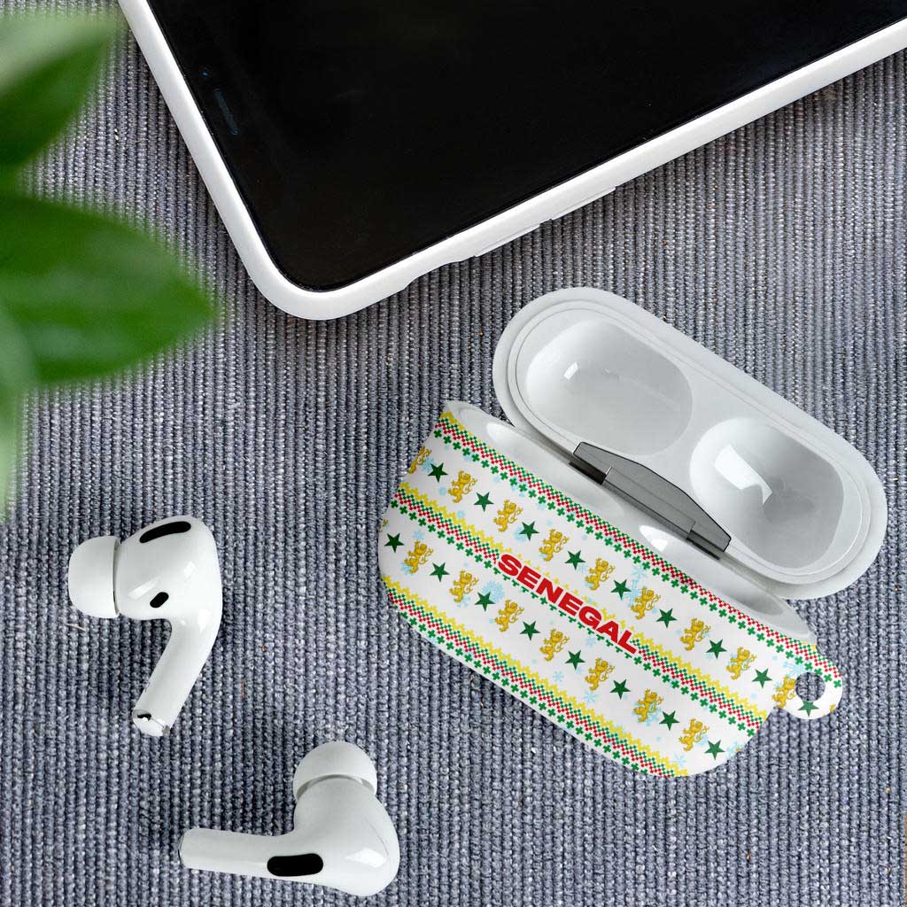 Senegal Christmas AirPods Case with White-Green-Yellow Design, Golden Lion, and Festive Stars Motif - Wonder Print Shop