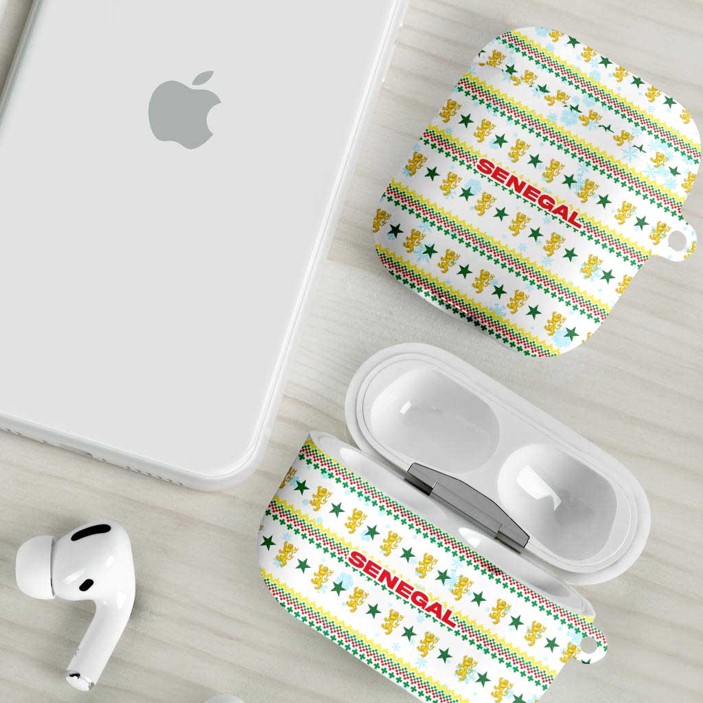 Senegal Christmas AirPods Case with White-Green-Yellow Design, Golden Lion, and Festive Stars Motif - Wonder Print Shop