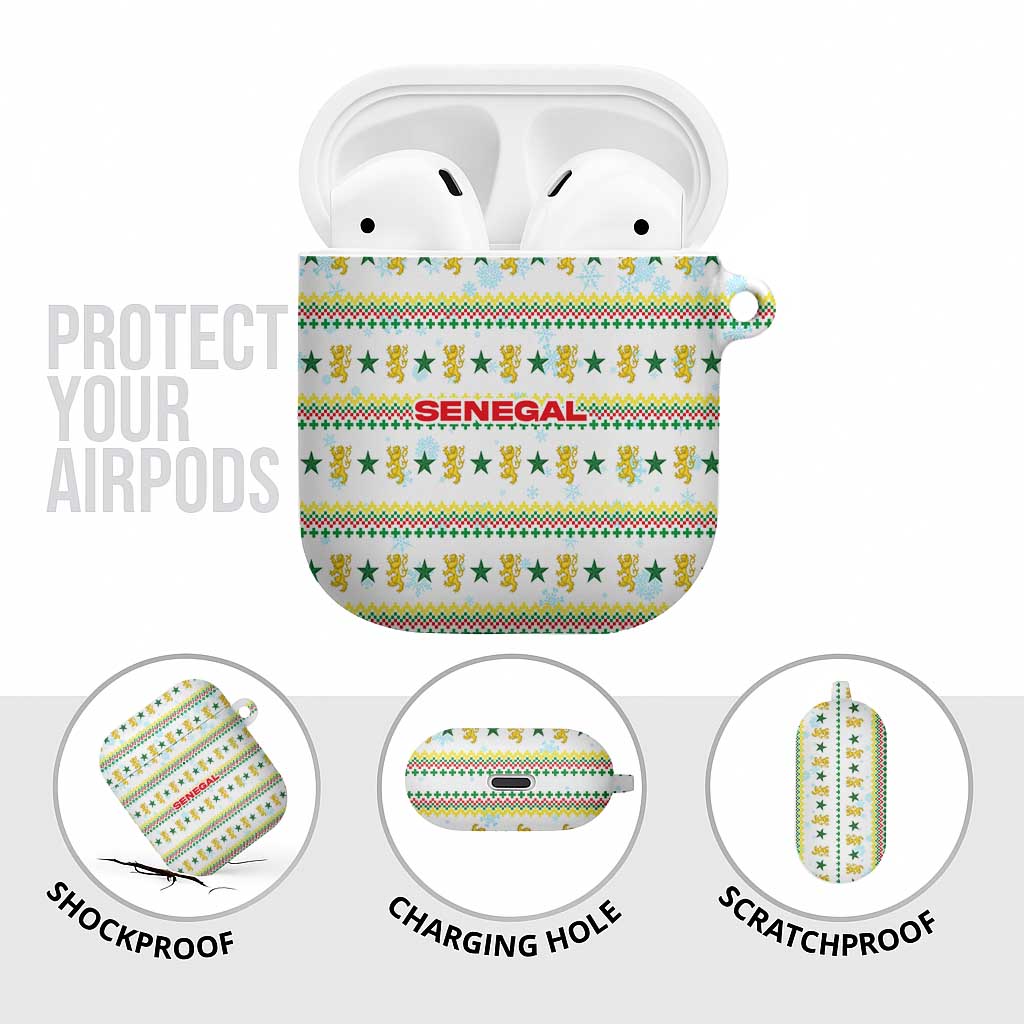 Senegal Christmas AirPods Case with White-Green-Yellow Design, Golden Lion, and Festive Stars Motif - Wonder Print Shop