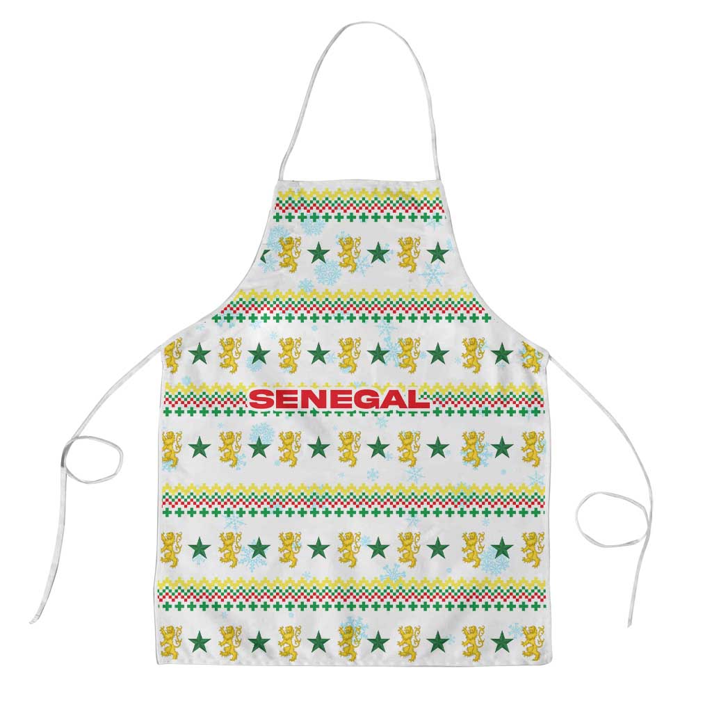 Senegal Christmas Apron with White-Green-Yellow Design, Golden Lion, and Festive Stars Motif - Wonder Print Shop