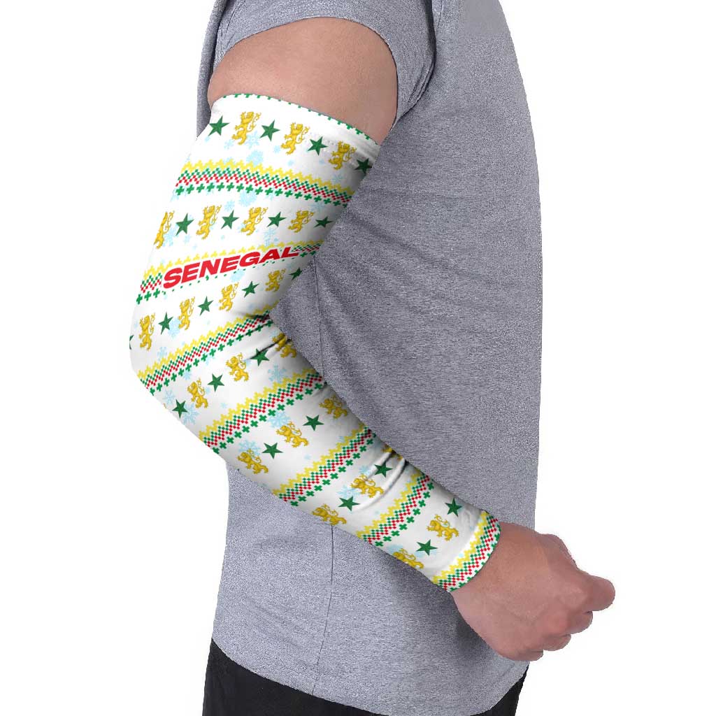 Senegal Christmas Arm Sleeves with White-Green-Yellow Design, Golden Lion, and Festive Stars Motif - Wonder Print Shop