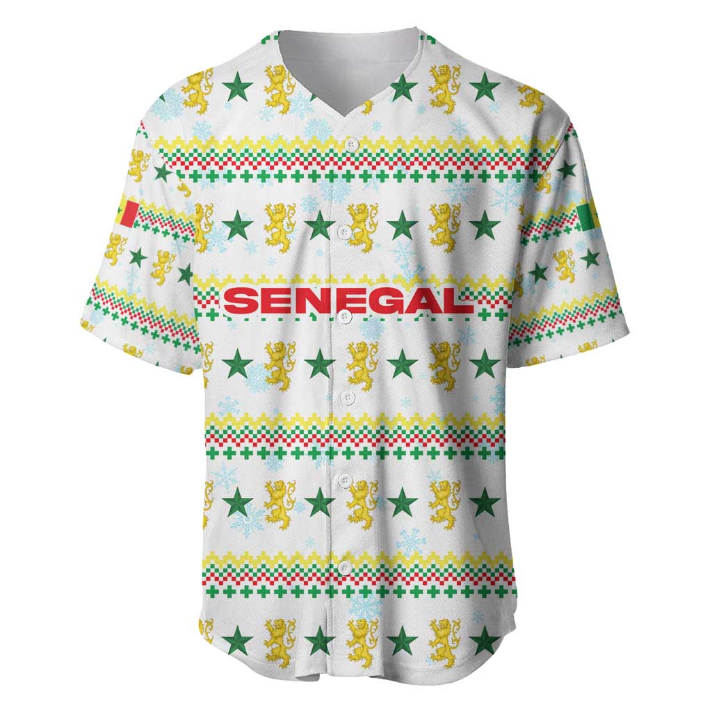 Senegal Christmas Baseball Jersey with White-Green-Yellow Design, Golden Lion, and Festive Stars Motif - Wonder Print Shop