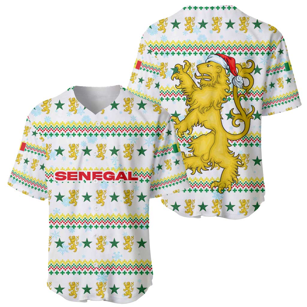 Senegal Christmas Baseball Jersey with White-Green-Yellow Design, Golden Lion, and Festive Stars Motif - Wonder Print Shop