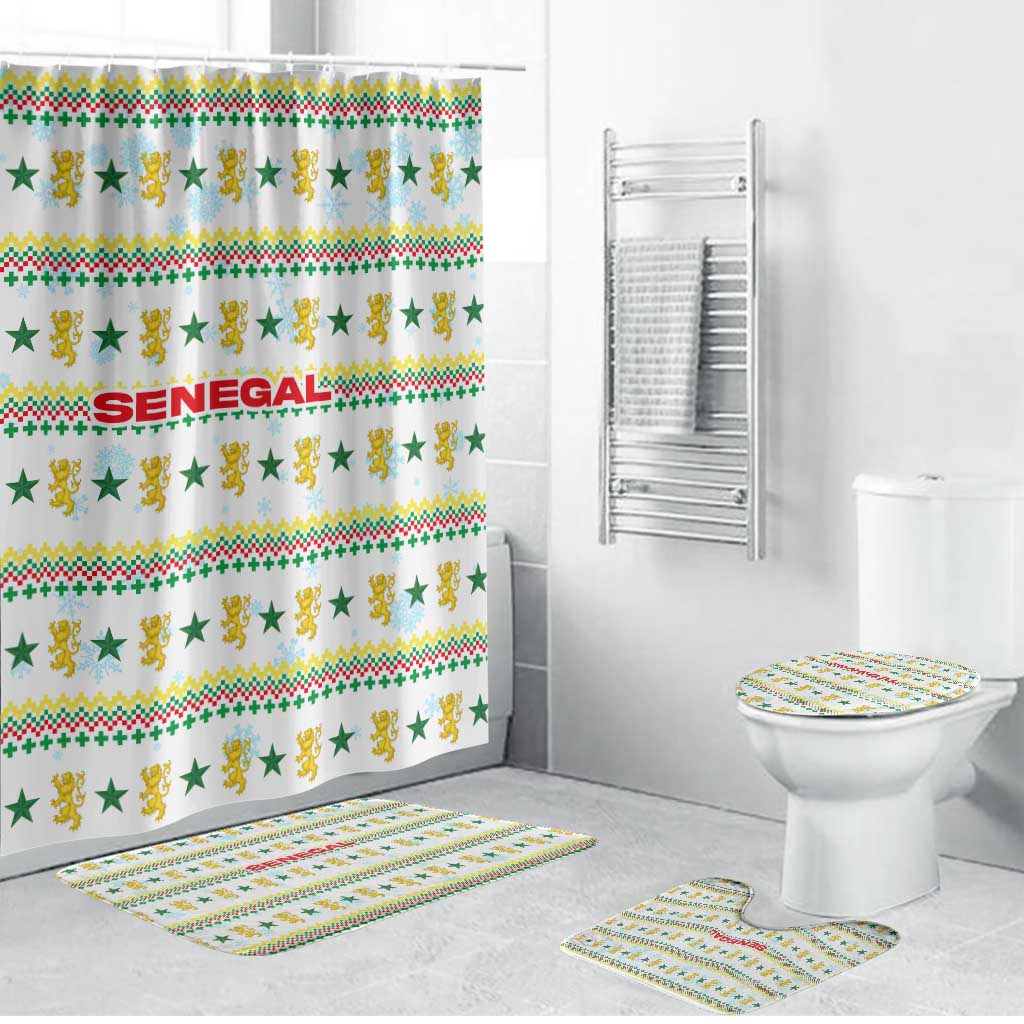 Senegal Christmas Bathroom Set with White-Green-Yellow Design, Golden Lion, and Festive Stars Motif - Wonder Print Shop