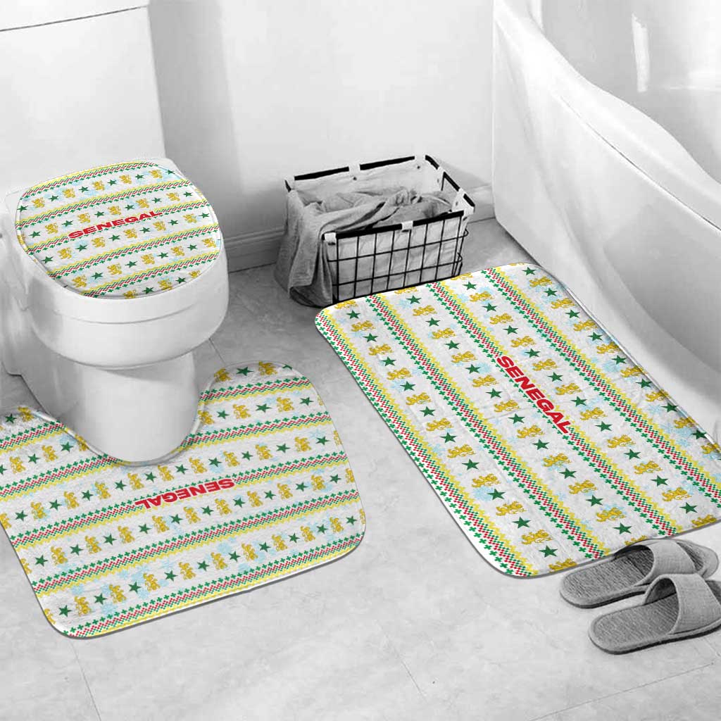 Senegal Christmas Bathroom Set with White-Green-Yellow Design, Golden Lion, and Festive Stars Motif - Wonder Print Shop