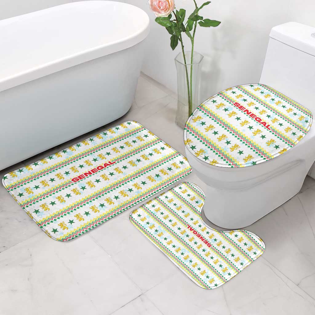 Senegal Christmas Bathroom Set with White-Green-Yellow Design, Golden Lion, and Festive Stars Motif - Wonder Print Shop