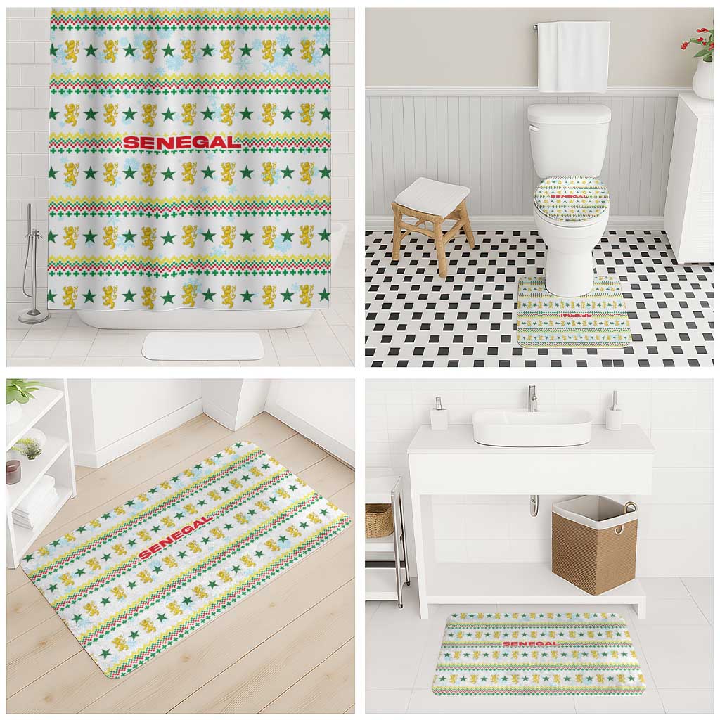 Senegal Christmas Bathroom Set with White-Green-Yellow Design, Golden Lion, and Festive Stars Motif - Wonder Print Shop