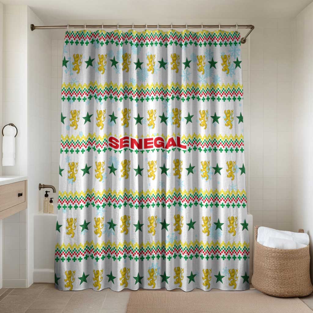 Senegal Christmas Bathroom Set with White-Green-Yellow Design, Golden Lion, and Festive Stars Motif - Wonder Print Shop