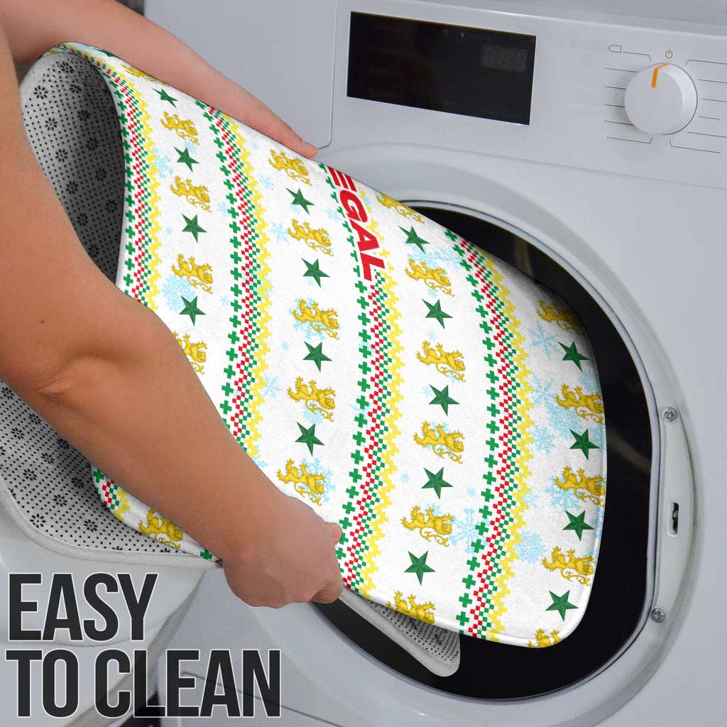 Senegal Christmas Bathroom Set with White-Green-Yellow Design, Golden Lion, and Festive Stars Motif - Wonder Print Shop