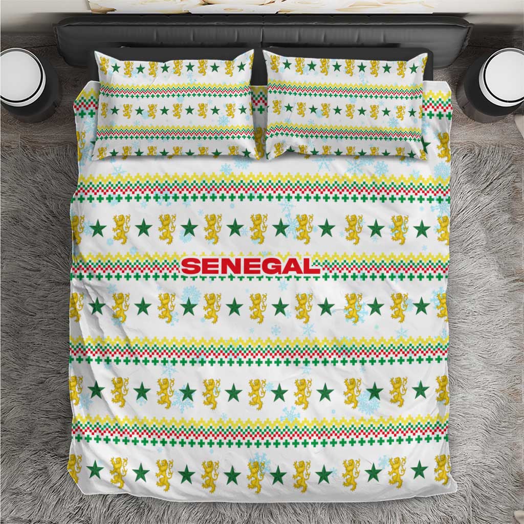 Senegal Christmas Bedding Set with White-Green-Yellow Design, Golden Lion, and Festive Stars Motif - Wonder Print Shop