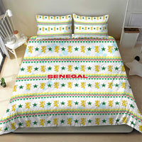 Senegal Christmas Bedding Set with White-Green-Yellow Design, Golden Lion, and Festive Stars Motif - Wonder Print Shop