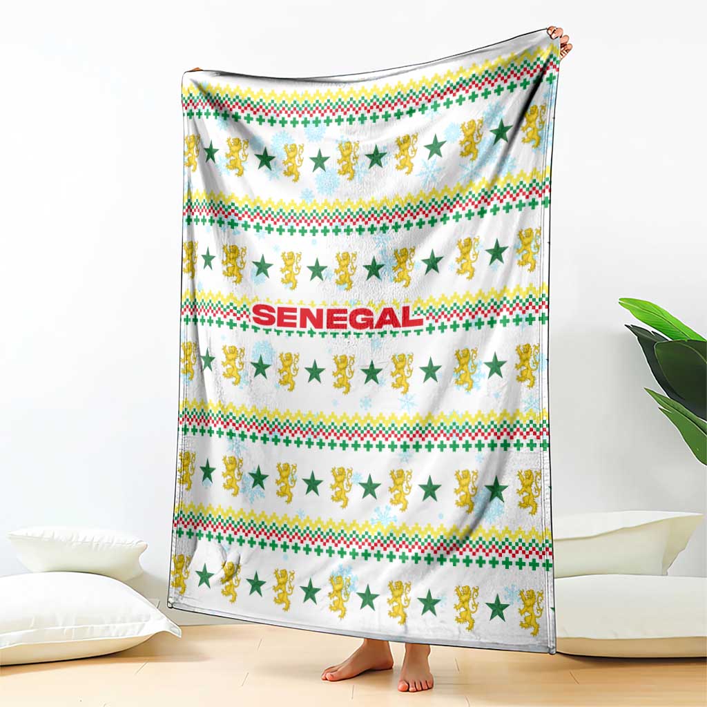Senegal Christmas Blanket with White-Green-Yellow Design, Golden Lion, and Festive Stars Motif - Wonder Print Shop