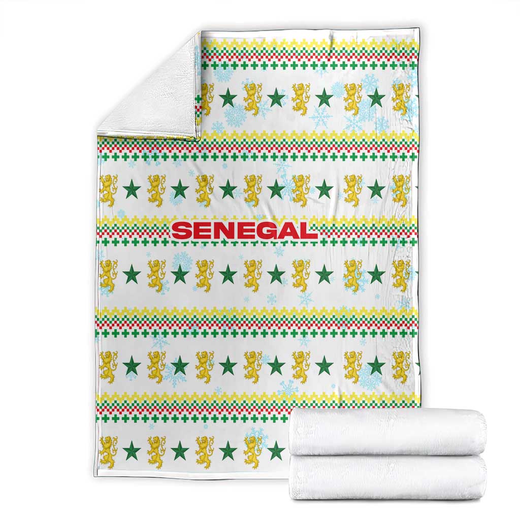 Senegal Christmas Blanket with White-Green-Yellow Design, Golden Lion, and Festive Stars Motif - Wonder Print Shop