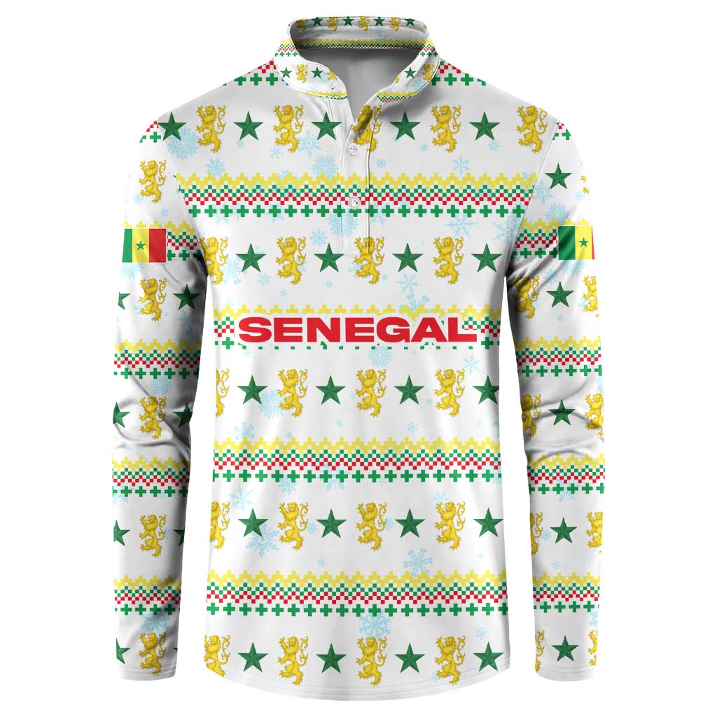 Senegal Christmas Button Sweatshirt with White-Green-Yellow Design, Golden Lion, and Festive Stars Motif - Wonder Print Shop