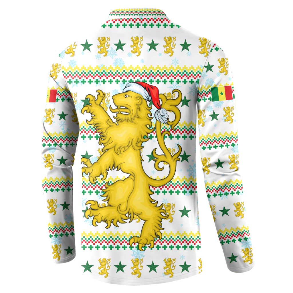 Senegal Christmas Button Sweatshirt with White-Green-Yellow Design, Golden Lion, and Festive Stars Motif - Wonder Print Shop