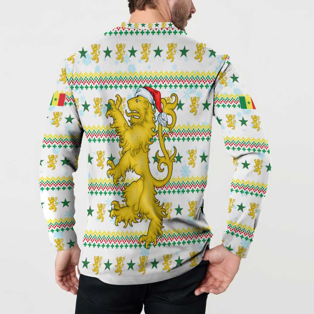 Senegal Christmas Button Sweatshirt with White-Green-Yellow Design, Golden Lion, and Festive Stars Motif - Wonder Print Shop