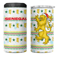 Senegal Christmas 4 in 1 Can Cooler Tumbler with White-Green-Yellow Design, Golden Lion, and Festive Stars Motif - Wonder Print Shop