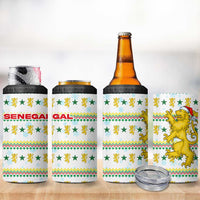 Senegal Christmas 4 in 1 Can Cooler Tumbler with White-Green-Yellow Design, Golden Lion, and Festive Stars Motif - Wonder Print Shop