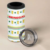 Senegal Christmas 4 in 1 Can Cooler Tumbler with White-Green-Yellow Design, Golden Lion, and Festive Stars Motif - Wonder Print Shop