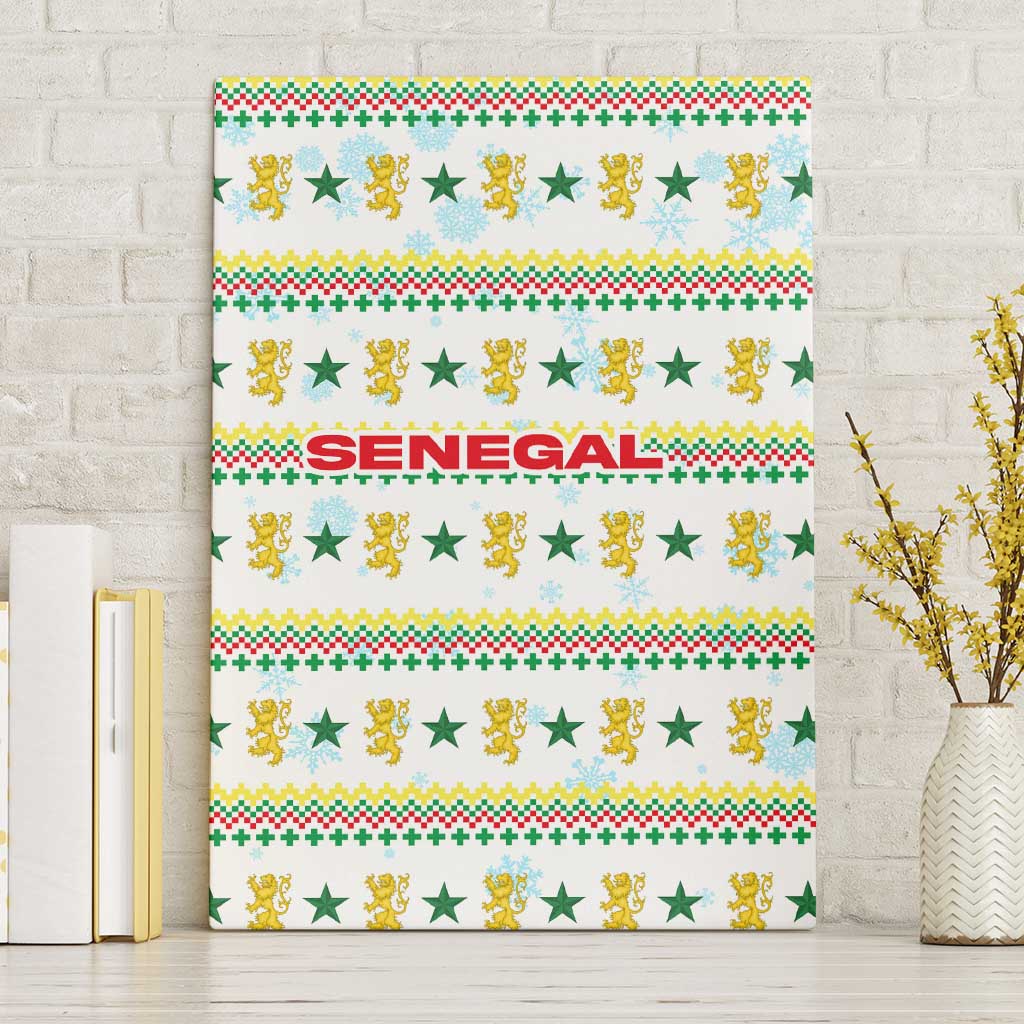 Senegal Christmas Canvas Wall Art with White-Green-Yellow Design, Golden Lion, and Festive Stars Motif - Wonder Print Shop