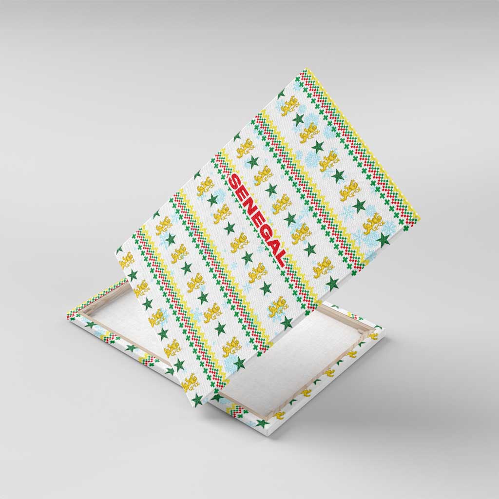 Senegal Christmas Canvas Wall Art with White-Green-Yellow Design, Golden Lion, and Festive Stars Motif - Wonder Print Shop