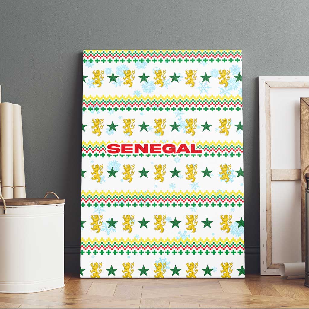 Senegal Christmas Canvas Wall Art with White-Green-Yellow Design, Golden Lion, and Festive Stars Motif - Wonder Print Shop