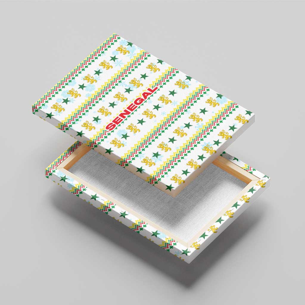 Senegal Christmas Canvas Wall Art with White-Green-Yellow Design, Golden Lion, and Festive Stars Motif - Wonder Print Shop