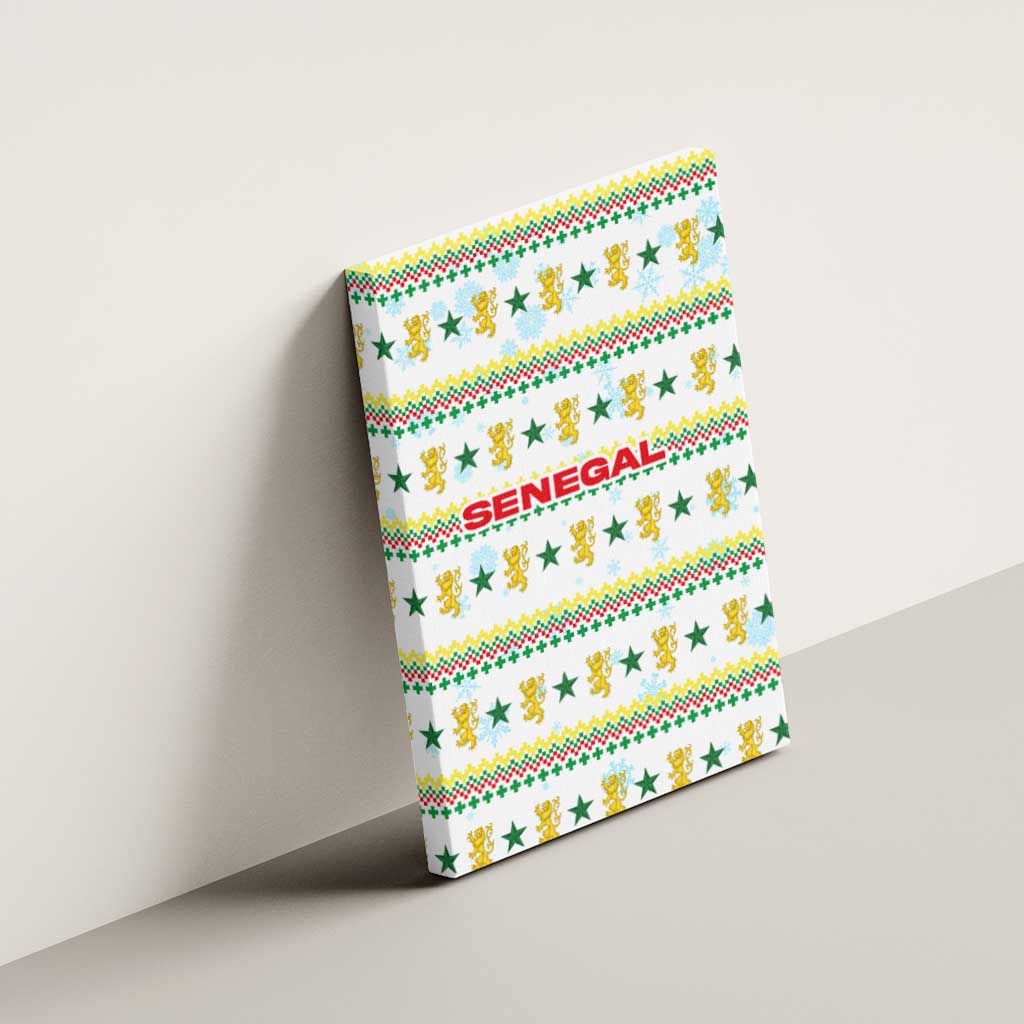 Senegal Christmas Canvas Wall Art with White-Green-Yellow Design, Golden Lion, and Festive Stars Motif - Wonder Print Shop