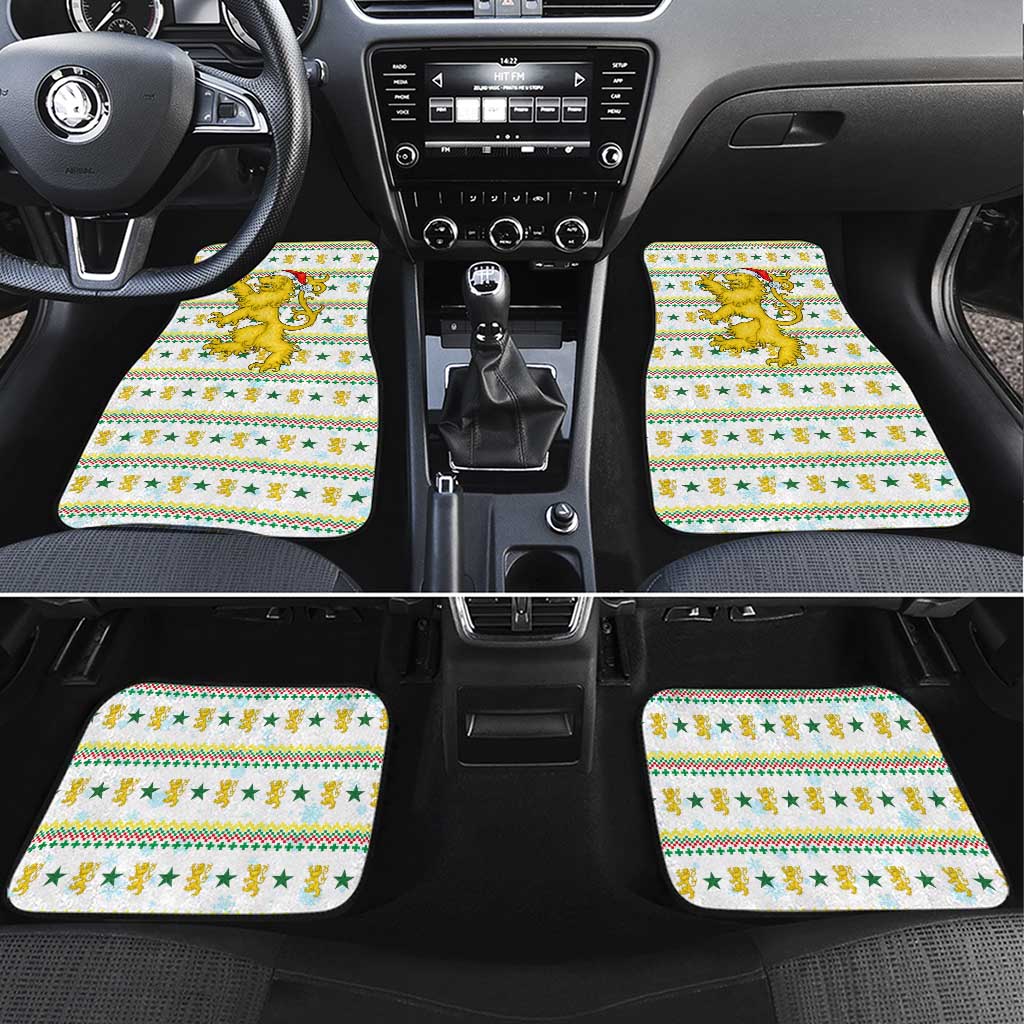 Senegal Christmas Car Mats with White-Green-Yellow Design, Golden Lion, and Festive Stars Motif - Wonder Print Shop