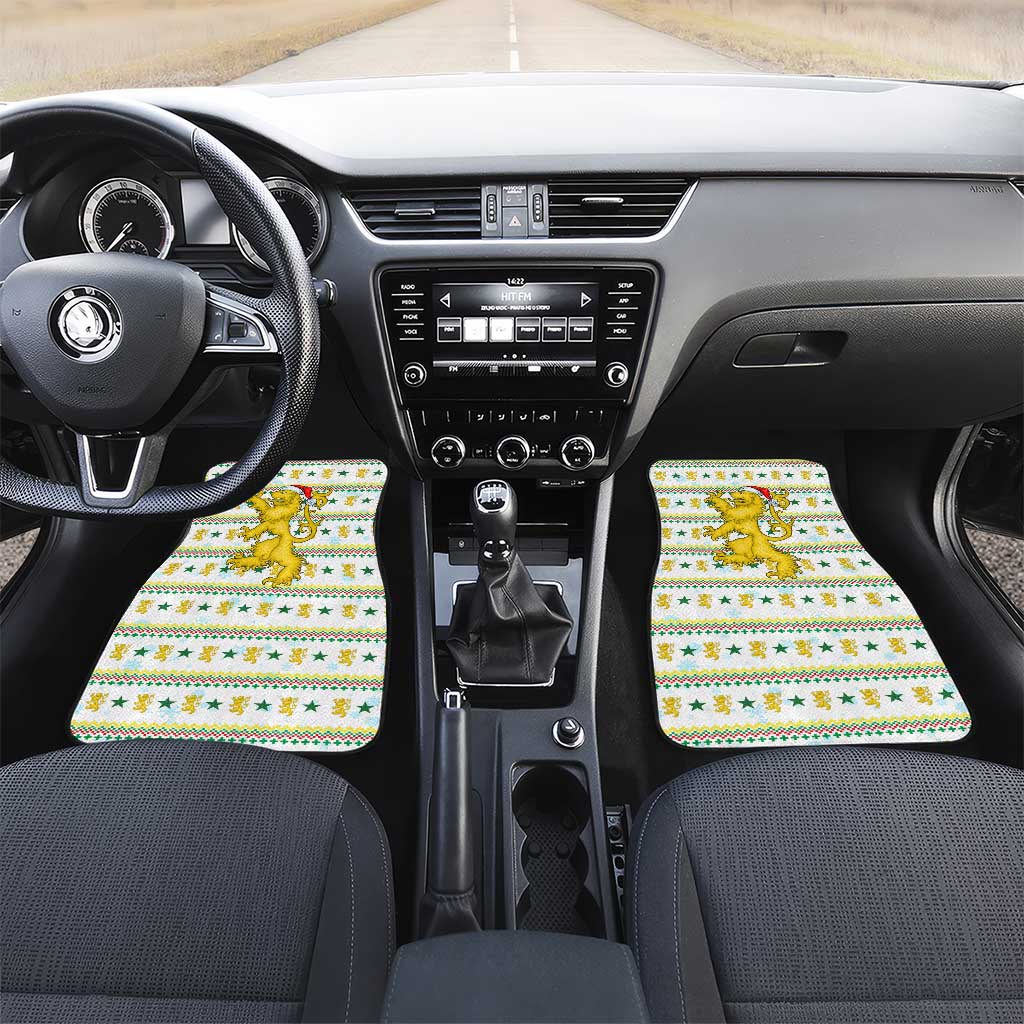 Senegal Christmas Car Mats with White-Green-Yellow Design, Golden Lion, and Festive Stars Motif - Wonder Print Shop