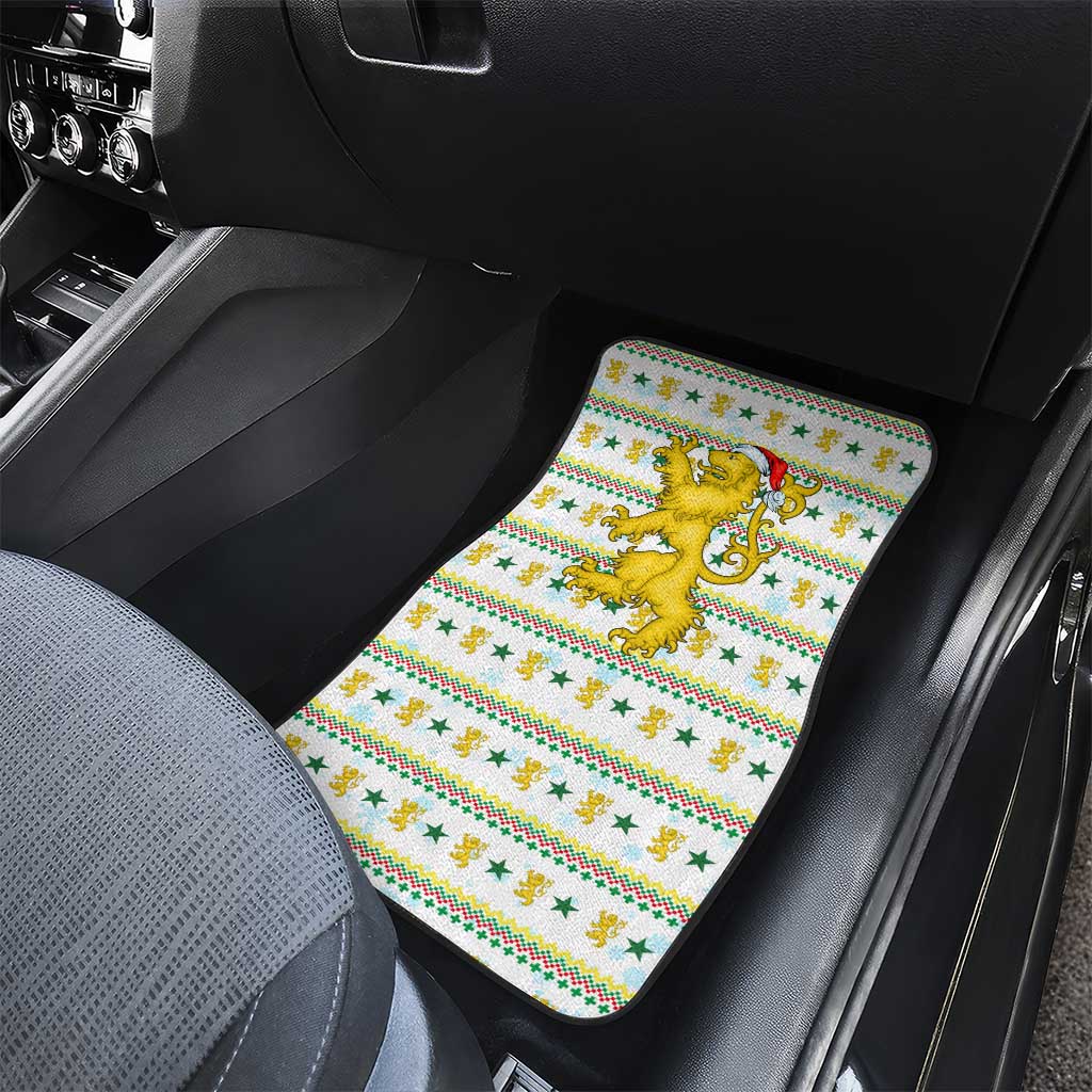 Senegal Christmas Car Mats with White-Green-Yellow Design, Golden Lion, and Festive Stars Motif - Wonder Print Shop
