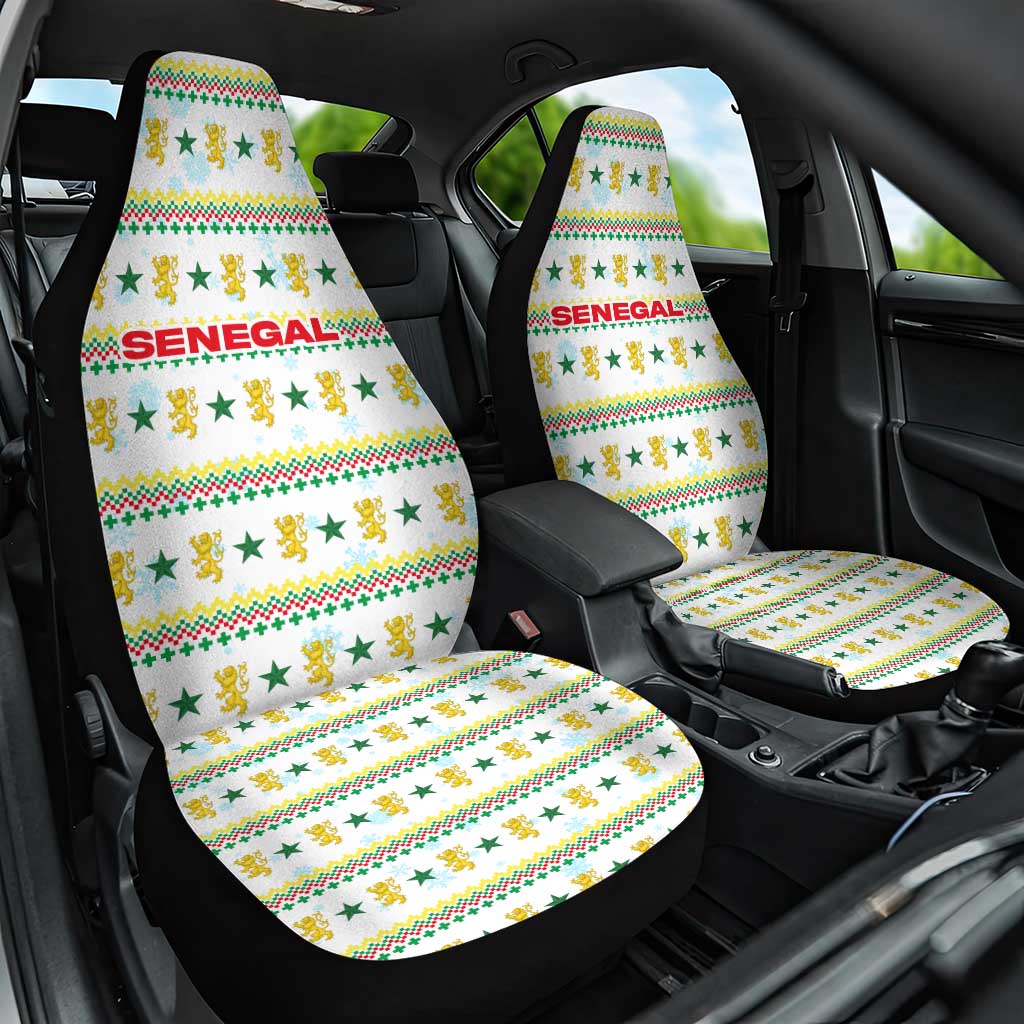 Senegal Christmas Car Seat Cover with White-Green-Yellow Design, Golden Lion, and Festive Stars Motif - Wonder Print Shop