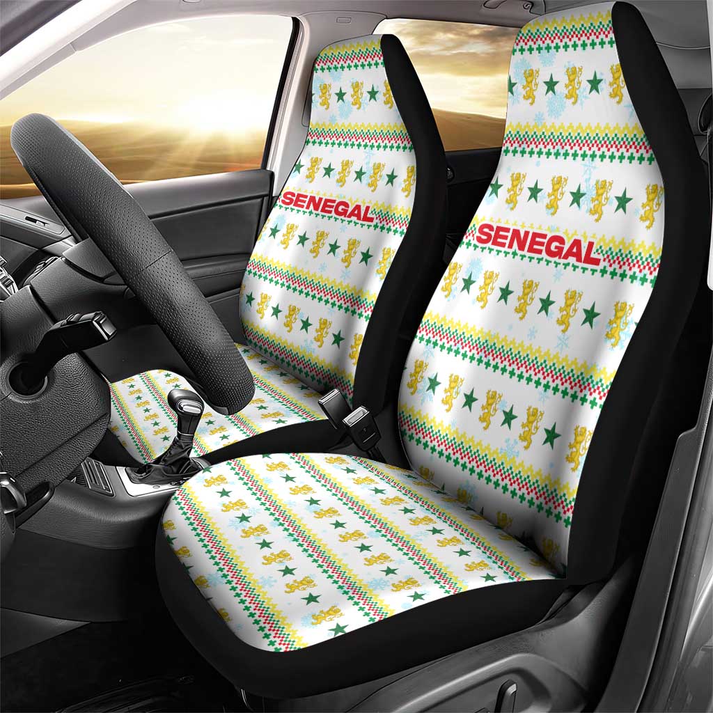 Senegal Christmas Car Seat Cover with White-Green-Yellow Design, Golden Lion, and Festive Stars Motif - Wonder Print Shop