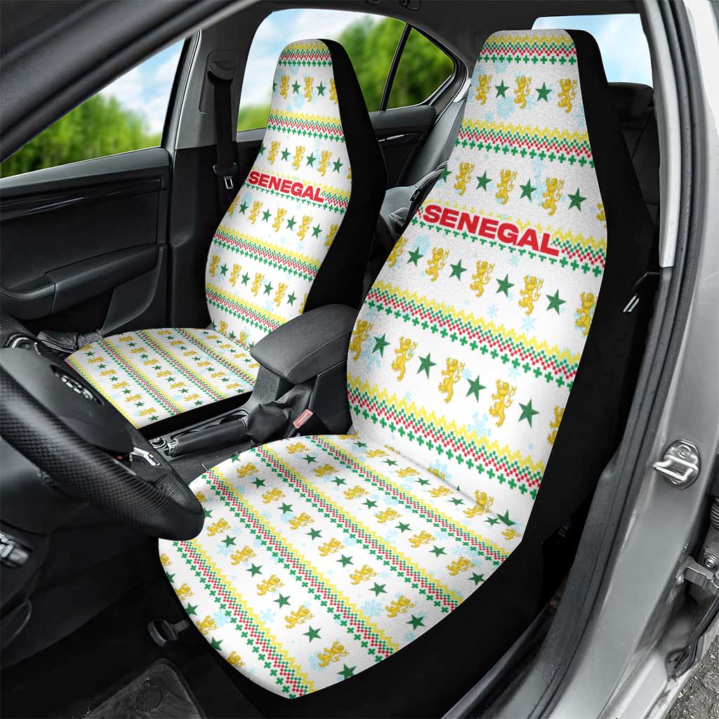 Senegal Christmas Car Seat Cover with White-Green-Yellow Design, Golden Lion, and Festive Stars Motif - Wonder Print Shop