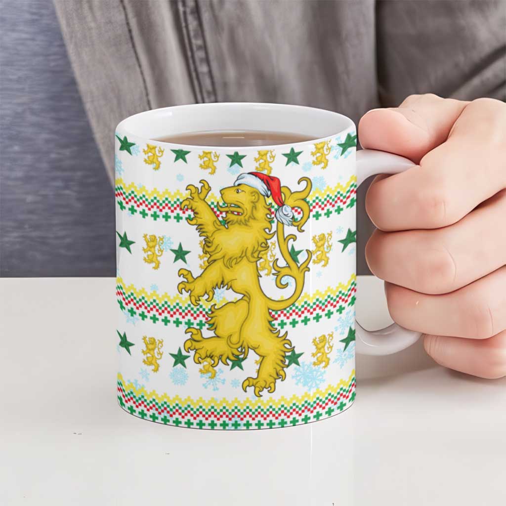 Senegal Christmas Ceramic Mug with White-Green-Yellow Design, Golden Lion, and Festive Stars Motif - Wonder Print Shop