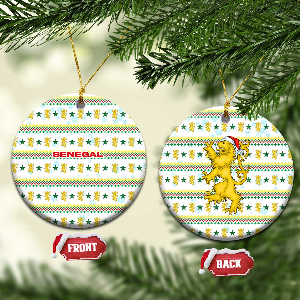 Senegal Christmas Ceramic Ornament with White-Green-Yellow Design, Golden Lion, and Festive Stars Motif - Wonder Print Shop