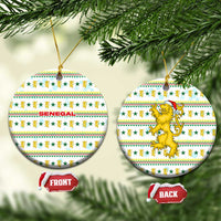 Senegal Christmas Ceramic Ornament with White-Green-Yellow Design, Golden Lion, and Festive Stars Motif - Wonder Print Shop