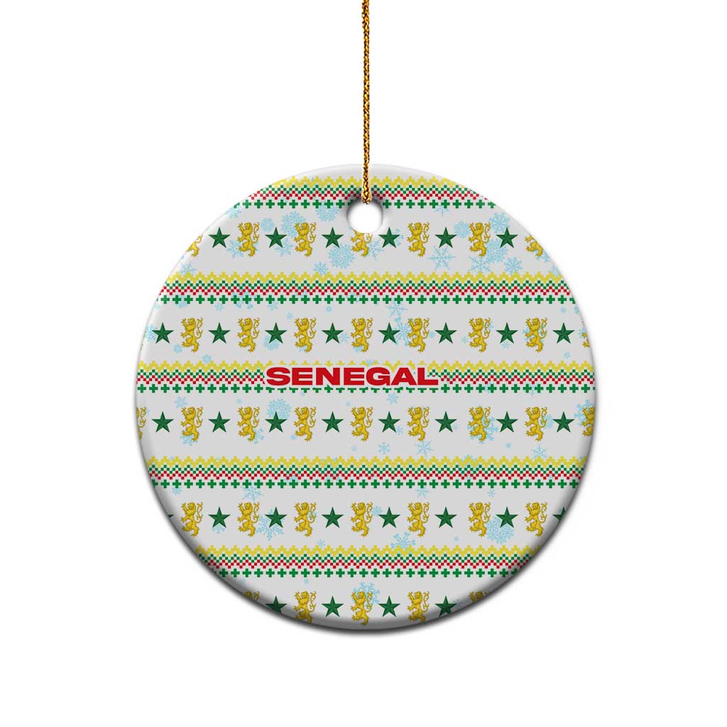 Senegal Christmas Ceramic Ornament with White-Green-Yellow Design, Golden Lion, and Festive Stars Motif - Wonder Print Shop