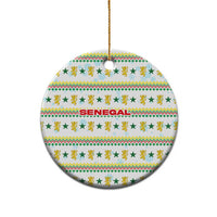 Senegal Christmas Ceramic Ornament with White-Green-Yellow Design, Golden Lion, and Festive Stars Motif - Wonder Print Shop