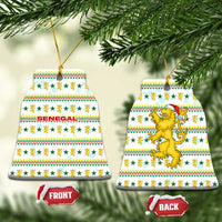Senegal Christmas Ceramic Ornament with White-Green-Yellow Design, Golden Lion, and Festive Stars Motif - Wonder Print Shop