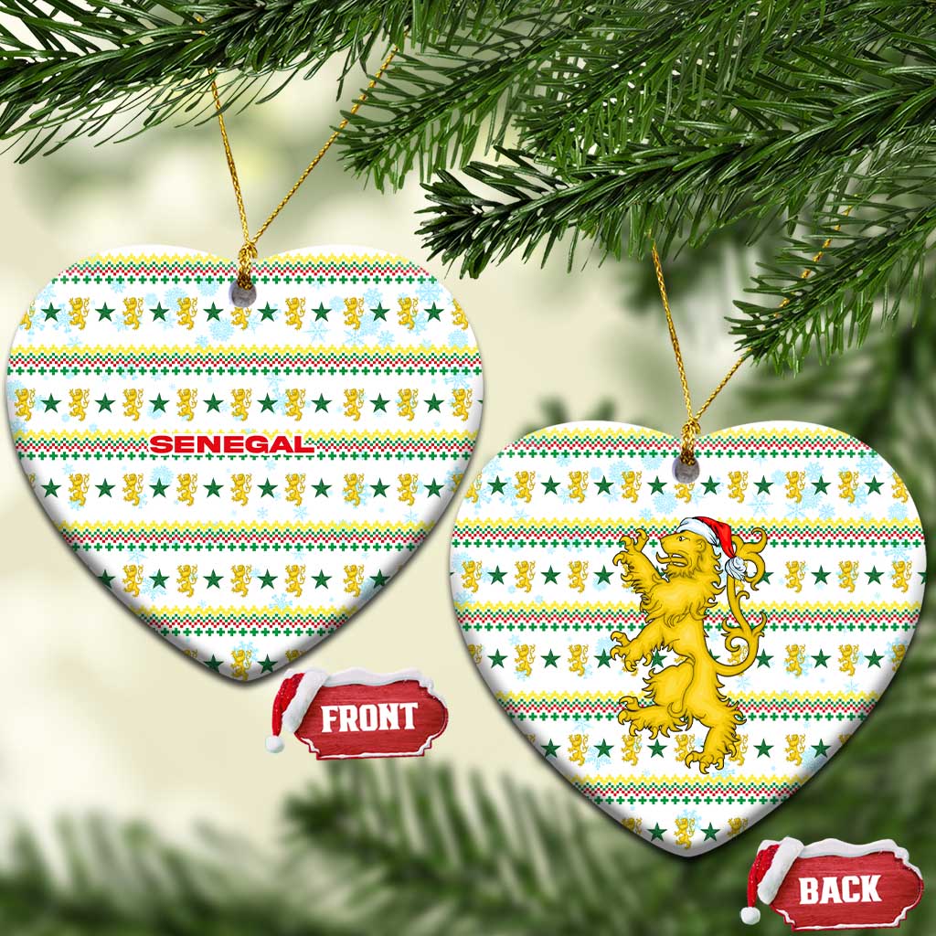 Senegal Christmas Ceramic Ornament with White-Green-Yellow Design, Golden Lion, and Festive Stars Motif - Wonder Print Shop