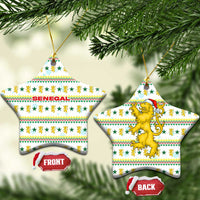 Senegal Christmas Ceramic Ornament with White-Green-Yellow Design, Golden Lion, and Festive Stars Motif - Wonder Print Shop