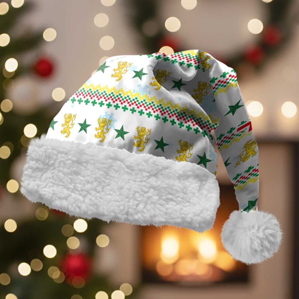 Senegal Christmas Santa Hat with White-Green-Yellow Design, Golden Lion, and Festive Stars Motif - Wonder Print Shop