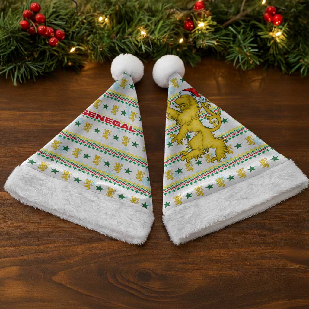 Senegal Christmas Santa Hat with White-Green-Yellow Design, Golden Lion, and Festive Stars Motif - Wonder Print Shop